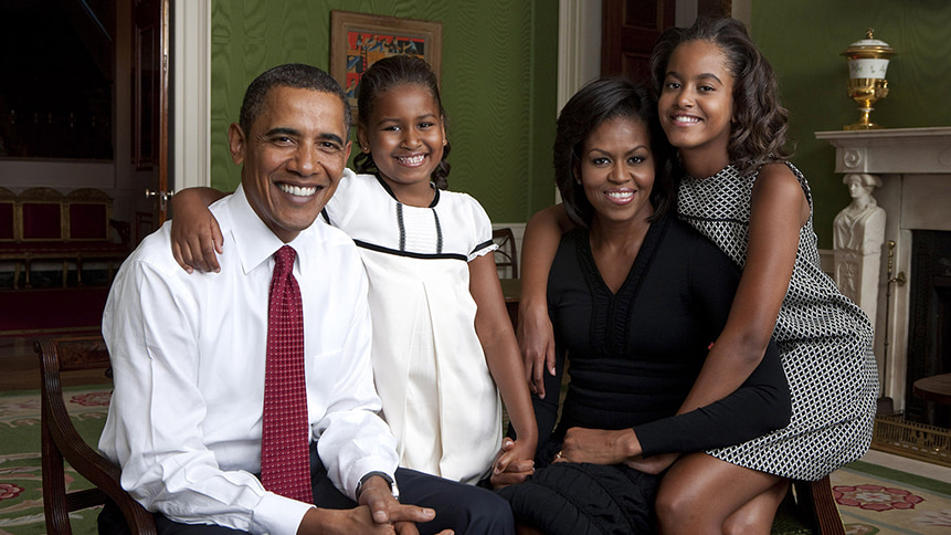 Portrait shot of the Obama family