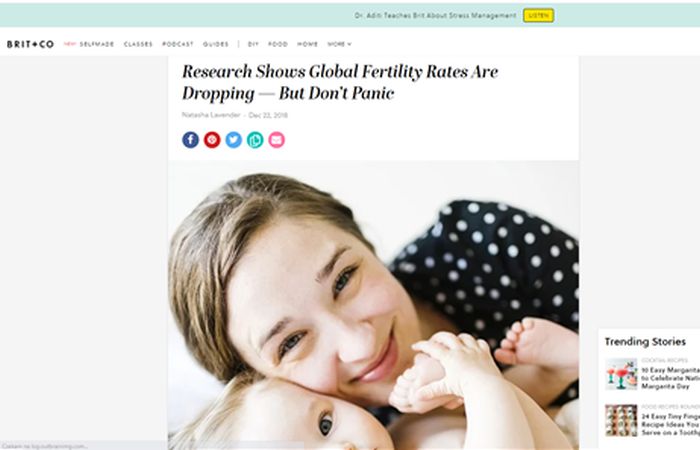 Screenshot of an article - Research shows global fertility rates are dropping - but don't panic.