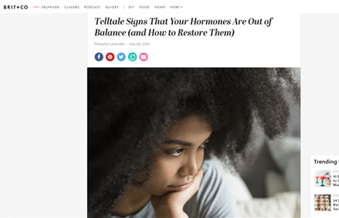 Screenshot of an article - Telltale signs that your hormones are out of balance (and how to restore them).