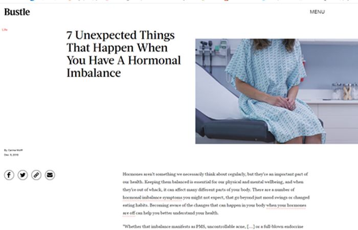 Screenshot of an article - 7 unexpected things that happen when you have a hormonal imbalance.