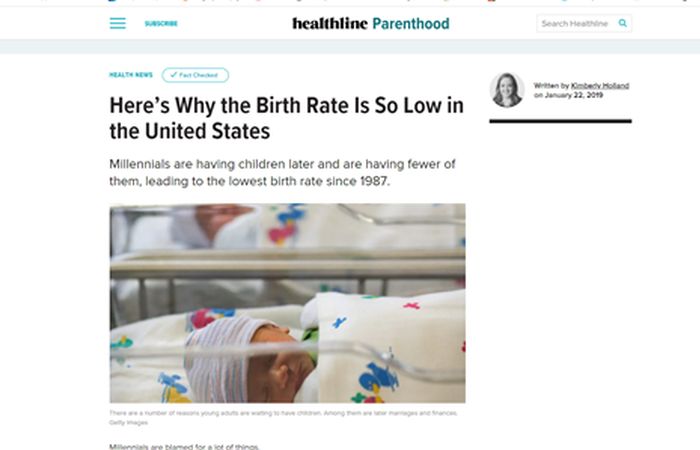 Screenshot of an article - Here's why the birth rate is so low in the United States.