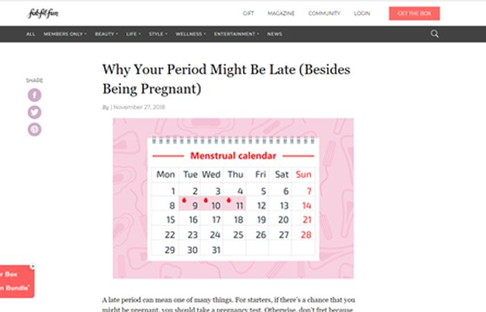 Screenshot of an article - Why your period might be late (besides being pregnant).